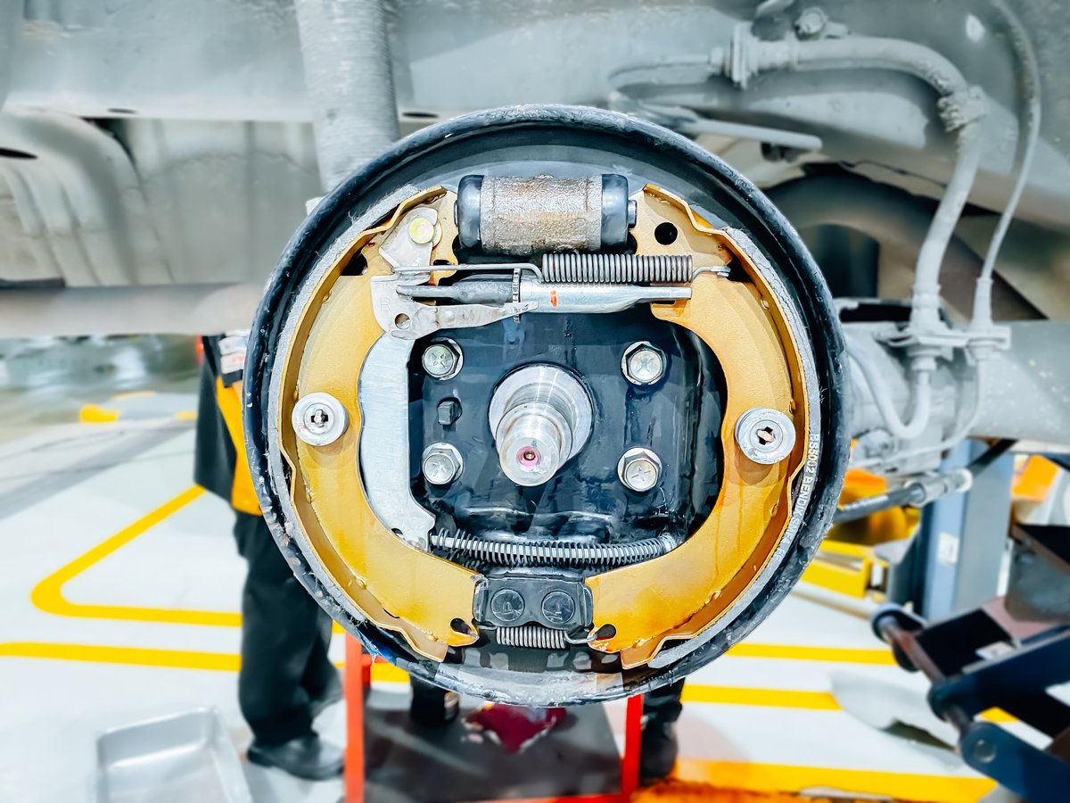 Close-up of drum brake mechanism